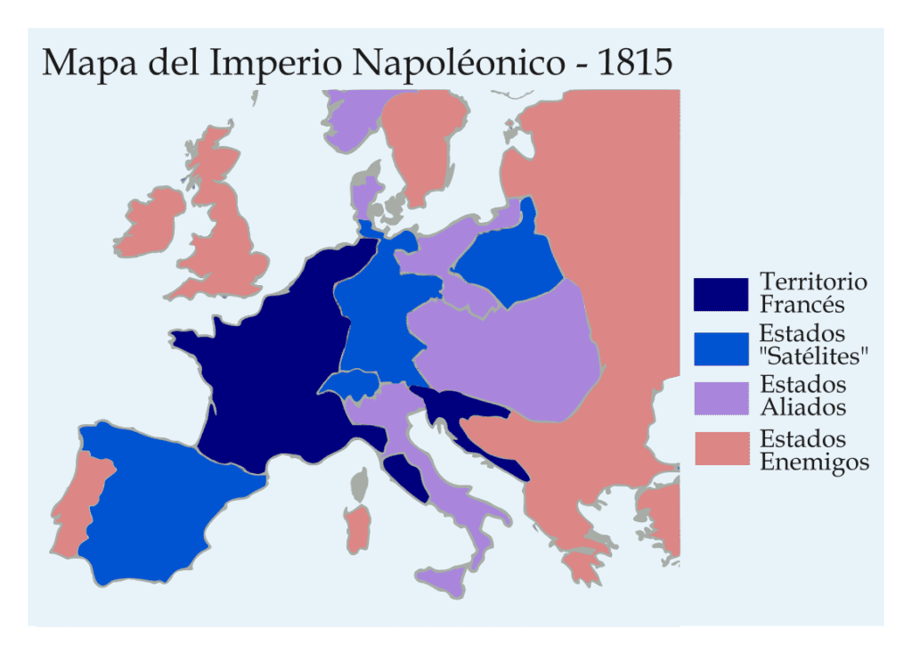 Mapa del Imperio Napoleónico en color